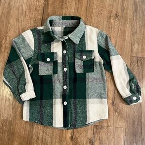 Green and Cream Plaid Kids Flanel Shirt